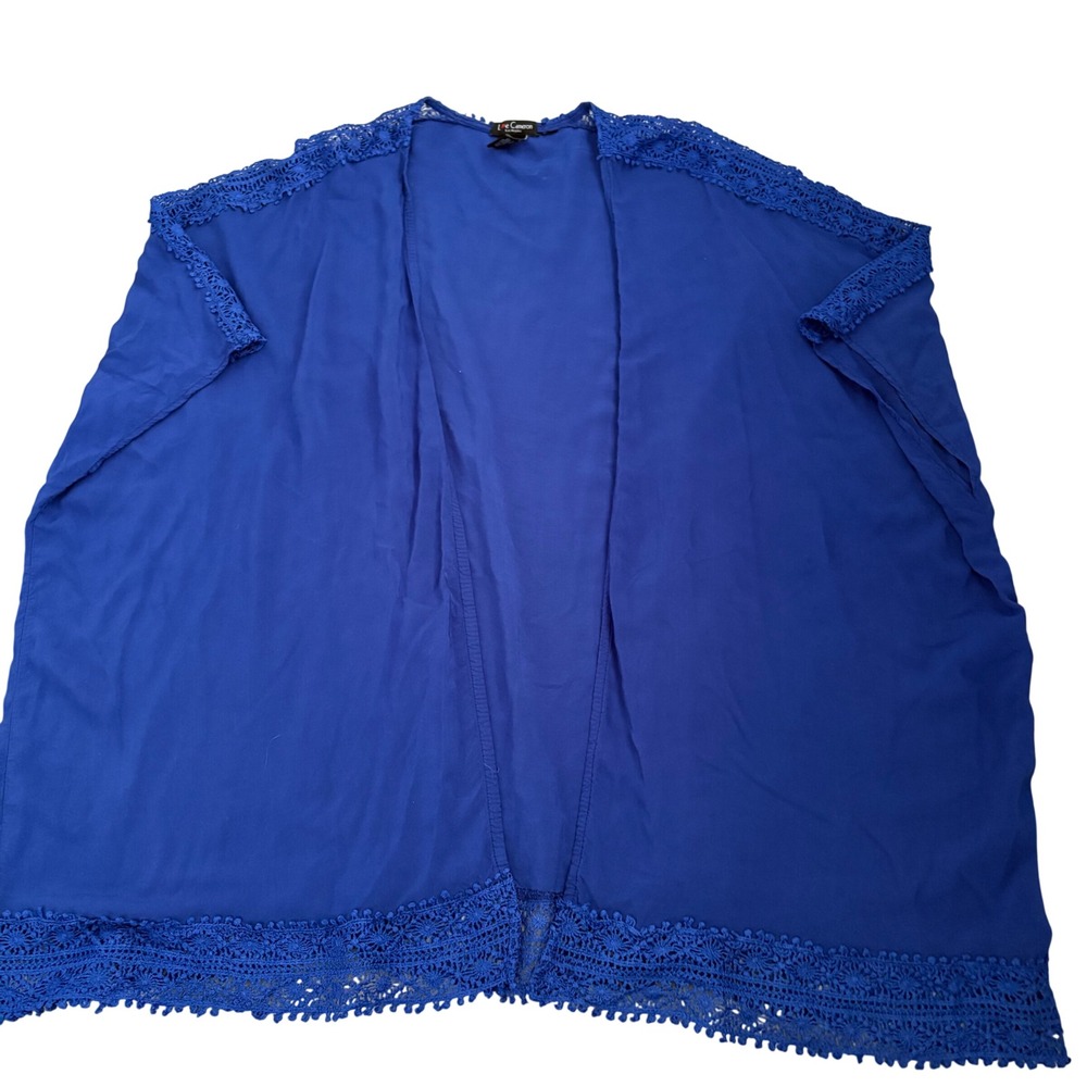 Love Cameron Royal Blue‎ Crochet Lace Trim Kimono Cardigan Plus Size 1X Boho
